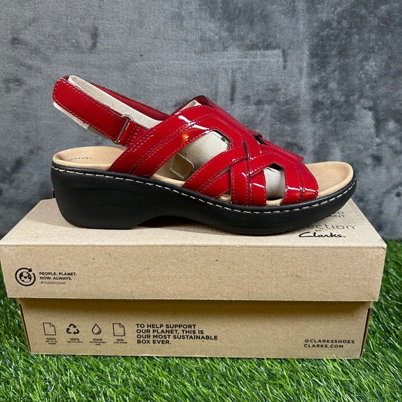 Clarks Merliah Red Patent Leather Strappy Slingback Comfort Sandals Womens 8.5M - Picture 1 of 12